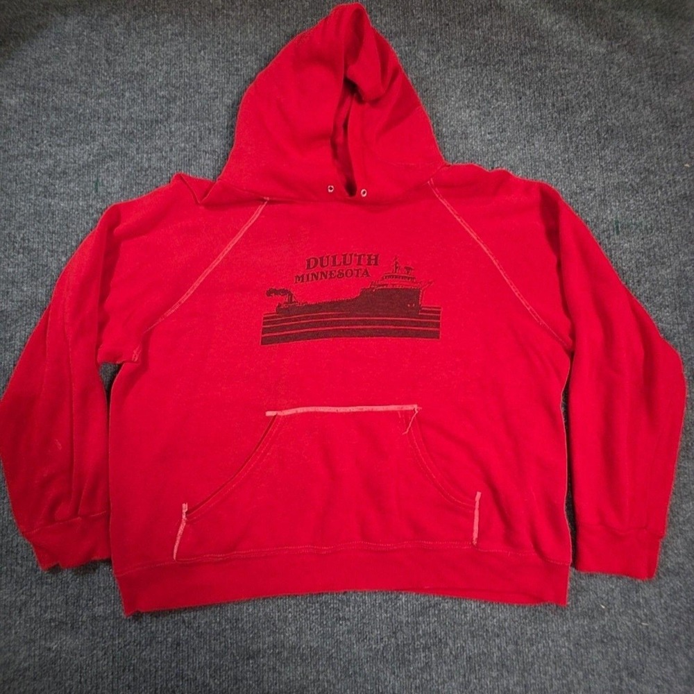 Duluth Minnesota Ship Graphic Hoodie Mens XL Red Pullover Fleece Sweatshirt